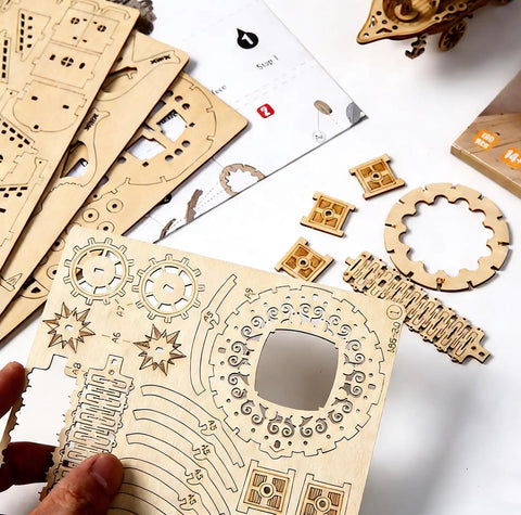 Pieces from 3D Wooden Airship Puzzle for Grown-Ups and Kids DIY Model Kit Brain Teaser with Laser Cut Plywood Craftsmanship