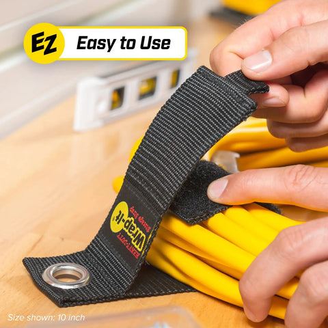Heavy Duty Storage Straps Six Pack For Garage Cord Management And Cable Organization holding yellow extension cords
