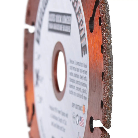 Close-up of Extreme 4.5 Inch Cut Off Wheel 3 Pack For Metal Cutting Heavy Duty Pro Grade All Purpose Blade with diamond grit edge