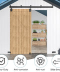 Heavy Duty Exterior Barn Door Hardware Kit For Outdoor Use, Box Rail Sliding Track System, Weatherproof Black Finish, installed on shed