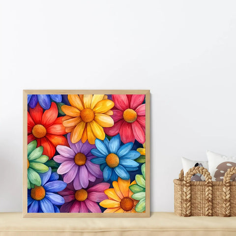 Framed colorful floral piece from 5D Diamond Painting Kit For Adults Beginner Friendly Full Drill Round Diamond Art, DIY Home Wall Decor.