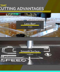 Router cutting acrylic with less burr and aluminum with smooth surface showcasing ICSMC cutting advantages.