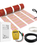 DIY Friendly Self-Adhesive Electric Floor Heating Mat Kit, 10 Sq Ft, with thermostat, alarm monitor, and cables, UL Listed