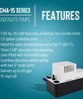 Automatic Condensate Pump For HVAC And Dehumidifiers With Overflow Detection features list image