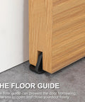Two Plastic Wheels Barn Door Floor Guide With Bearing Design And Adjustable Rollers Bottom Mounted installed view
