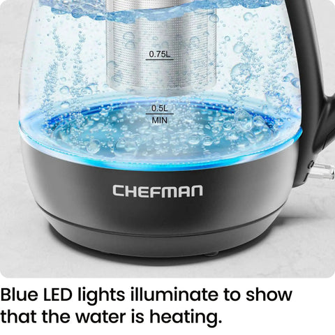 Electric Kettle With Tea Infuser 1L Compact 1500W Fast Boil Auto Shut Off No Fuss Boil Dry Protection Removable Lid Easy Clean Stainless Steel Filter BPA Free Small Kitchen Tool with blue LED indicator heating water