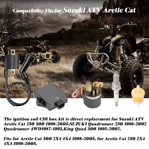 Ignition CDI Box Kit With Spark Plug Starter Solenoid Relay Plug And Play For Arctic Cat Quad 300 2X4 4X4 1998 To 2005