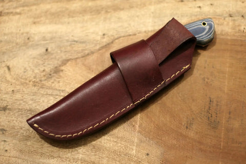 Blue And White Micarta Handle D2 Tool Steel Tactical Knife For Hunting And Camping EDC with leather sheath
