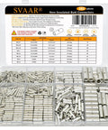 Non Insulated Butt Connectors Kit 380Pcs Marine Grade Tinned Copper Seamless Barrel Crimp Splice Terminals For 26 To 6 AWG Wires Full Gauge Range Durable Electrical Connectors For Marine Auto And DIY Wiring visible in open plastic case with organized compartments