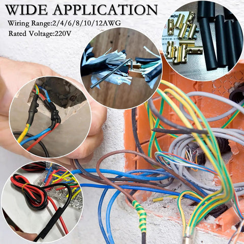 All In One Wire Connector Kit With 4 6 8 10 AWG Quick Wiring Terminals 70 Screws 35 Heat Shrink Tubes And 3 Wrenches shown in use