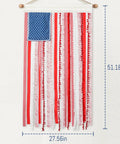 Vintage American Flag Rag Ribbon Banner For Fourth Of July Decor, Rustic 4x2.3 Ft, red and white stripes with blue stars