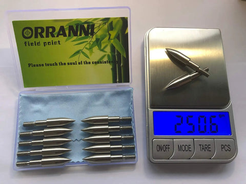 Stainless Steel Archery Field Points With Screw In Tips 19/64 Inch Outside Diameter 125 Grain 1 Dozen on digital scale