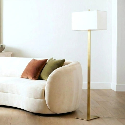 Stella Brass Floor Lamp With Modern Mid Century Vibe For Living Rooms And Offices, Tall Led Reading And Work Lamp With Hefty Base, Warm Ambient Glow And Fresh Contemporary Decor