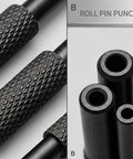 Close-up of Roll Pin Starter Punch Set For AR Builds Four Starter Punches In Sizes One Sixteenth Five Sixty Fourths Three Thirty Second And One Eighth Inches Heat Treated Steel With Black Finish Keeps Pins In Place During Installation