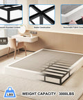 Heavy Duty King Size Box Spring And Mattress Base With Low 7 Inch Profile Solid Metal Frame in a modern bedroom setup.
