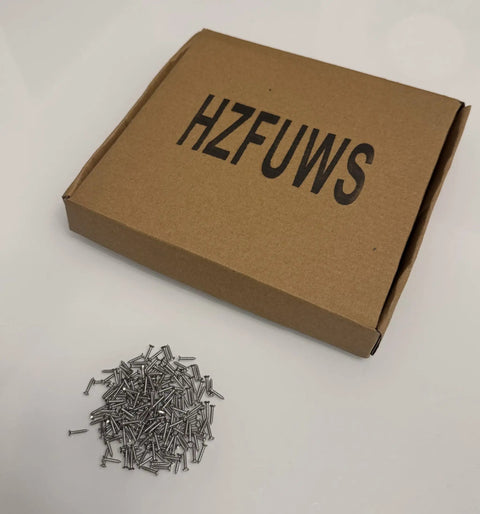 200 Pcs M2 By 10mm Stainless Steel Self Tapping Screws For Wood Plastic And Metal Projects in a brown box with screws scattered.