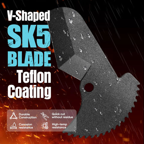 V-shaped SK5 Teflon coated blade for Heavy Duty Aluminum PVC Pipe Cutter Ratchet Tool With SK5 Blade Cuts Up To Two And A Half Inches