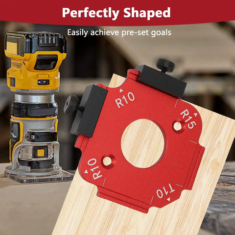 Heavy Duty Aluminum Router Corner Radius Templates Set Slick CNC Woodworking Guides R10 angle on wood background for precise cuts.