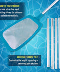 Six Foot Leaf Skimmer Net With Four Aluminum Pole Sections For Pools Spas And Ponds Ultra Fine Mesh Debris Cleanup Tool with detachable poles