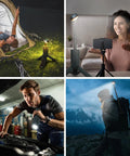 Collage of Go-To Telescopic Camping Lights With Storage Bag, 10500mAh Rechargeable Outdoor Lantern For Camping, Hiking, And Emergencies
