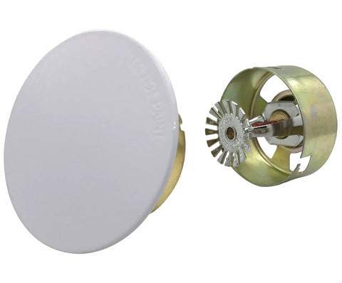 Reliable Concealed Pendent Fire Sprinkler Head Half Inch Npt Rated One Fifty Five F with white cover plate and bronze frame.