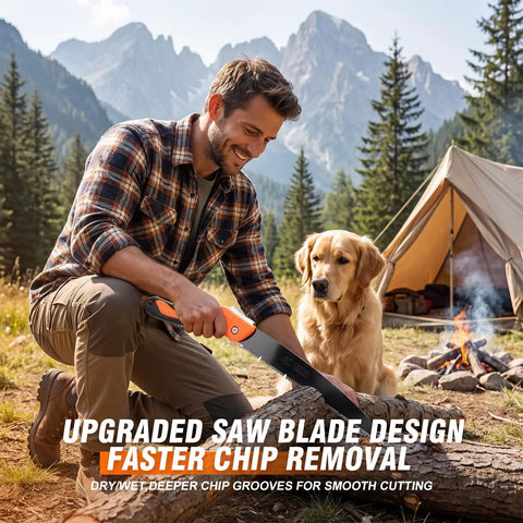 Built Tough As Nails 12 Inch Folding Hand Saw Featuring Durable High Manganese Steel Teeth For Quick Tree Trimming And Garden Pruning Lightweight Camping Gear That Truly Slays in use outdoors.