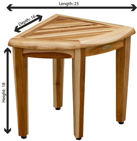 SnazzyCorner Waterproof Teak Shower Bench For Inside Shower Space Saving Corner Seat Stool with curved top