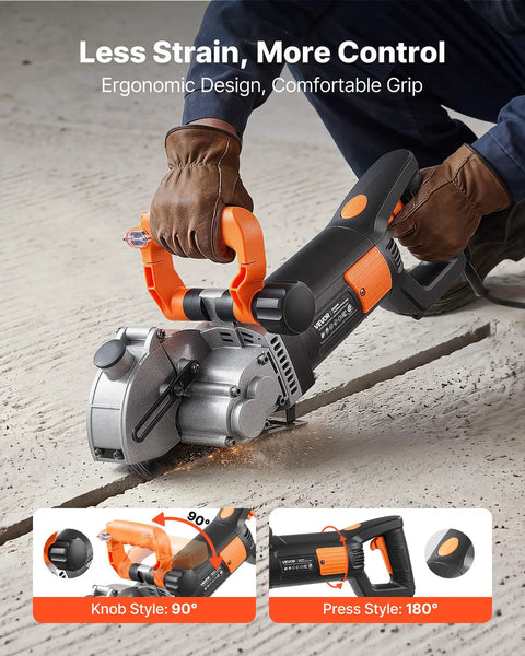 Powerhouse Wall Chaser for Concrete and Brick with ergonomic handle, 6800 RPM, adjustable depth and width, cutting concrete