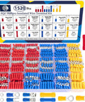 All In One 1520Pcs Electrical Crimp Connectors Kit with Insulated Wire Terminals in color-coded tray for easy wiring projects.