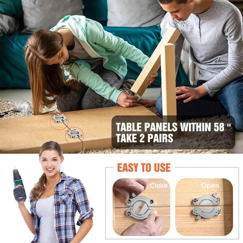 Heavy Duty Zinc Alloy Table Leaf Locks Rotating Latch Hardware Lock used by two kids securing table panels with a drill.