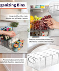 Low Maintenance Pantry Organizers And Kitchen Storage Bins With Split Dividers Keep Your Fridge Chill And Counter Cleared For Snacks And Bulk Goods Two Piece Set, clear plastic bins with built-in handles.