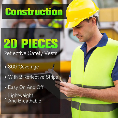 Worker in safety helmet wearing Bulk High Visibility Safety Vests For Construction And Outdoor Work, 20 Piece Mesh Reflective Vests