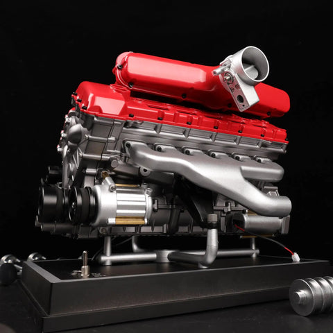 Side view of Metal V12 Engine Model Kit That Actually Runs With Electric Drive Over 800 Premium Aluminum And Steel Pieces