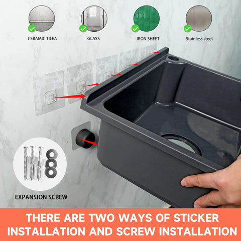 Easy Peasy Plastic Utility Sink Freestanding Laundry Tub 17 X 13 Inch Grey Slop Basin showing installation methods on wall.
