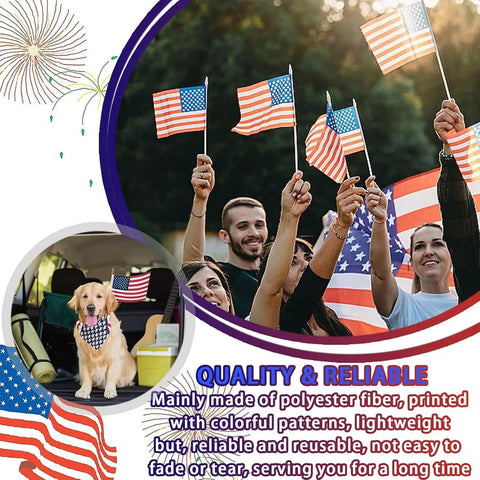 Group waving 12 Pack 8x12 Inch American Flags On Sticks With Wooden Poles And Golden Spear Tops for outdoor events