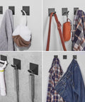 Heavy Duty Self Adhesive Hooks For Wall No Drill Install Peel And Stick Hangers Stainless Steel Strong Load For Kitchen Bathroom Door Towels Keys Coats Robes 3M Adhesive 4 Pack Black holding various items