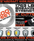 Heavy Duty Stainless Steel Wire Rope Cutter for One Eighth Inch Cable and 400 Ft Deck Railing Hardware 8 Inch Cutter Rust Resistant Features