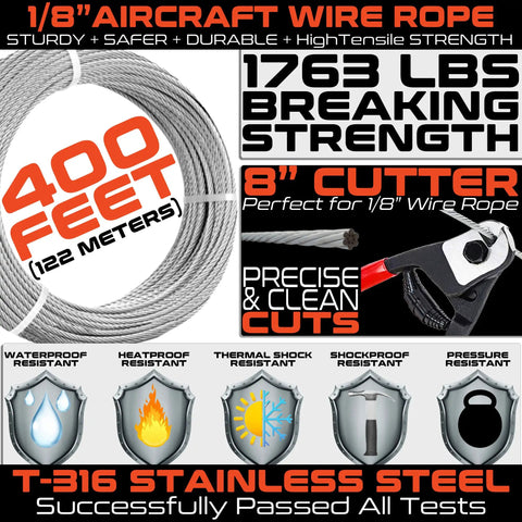 Heavy Duty Stainless Steel Wire Rope Cutter for One Eighth Inch Cable and 400 Ft Deck Railing Hardware 8 Inch Cutter Rust Resistant Features