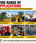 Wide range of applications for Beefed Up Heavy Duty Fifty To One Air Operated Grease Pump with Sixteen Foot Hose