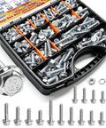 Metric Flange Bolt And Nut Kit 400 Piece Assortment With M6x1.0 M8x1.25 M10x1.5 Bolts Grade 8.8 Alloy Nuts And Washers 12mm To 45mm Lengths No Brainer DIY Home Projects Auto Shop Set in organizer tray