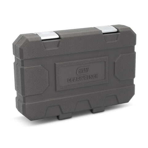 Closed case of Three Eighths Inch Drive 15 Piece Six Point Universal Impact Socket Set Metric Heavy Duty Cr Mo Alloy
