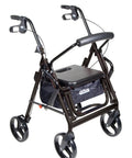 No Sweat Folding Rollator Walker And Transport Chair Combo With Slick Frame Smooth Ride adjustable backrest shown from side view.