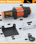 Dimensions of 4500 Pound 12V DC Waterproof Electric Winch Kit For ATV UTV Towing With 50 Foot Synthetic Rope