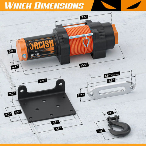 Dimensions of 4500 Pound 12V DC Waterproof Electric Winch Kit For ATV UTV Towing With 50 Foot Synthetic Rope