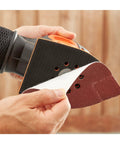 Close-up of hand attaching sanding pad to Pick Up This Bad Boy Heavy Duty Multi Sander With 200 Watt Motor, 4 In 1 Orbital And Finger Sanding Heads.