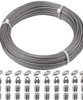 1/8 Inch Stainless Steel Wire Rope Cable Kit 100 Ft Long 7x7 Strands With Sleeves Thimbles And Clips Heavy Duty Outdoor Hanging