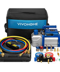 Powerful Workhorse 110V One Third HP AC Vacuum Pump Kit With 5 CFM Single Stage And 4 Way Manifold Gauge Set With Leak Detector And Hoses
