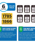 Image of 6 HEPA filters for Bissell Crosswave 1866/1785, highlighting allergen fighting vacuum filter set benefits.