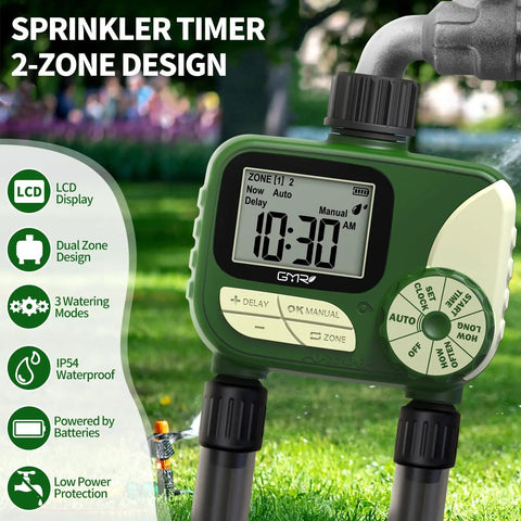 Dual Zone Hose Timer For Lawn And Garden, Smart Programmable Irrigation Controller With Rain Delay, IP54 Waterproof