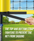 Portable Outdoor Volleyball Net System With Adjustable Height Poles Includes Volleyball, Pump, Hammer, Boundary Line And Carry Bag For Backyard, Beach Or Lawn No Fuss Setup And Durable Steel Construction showing strap adjustment